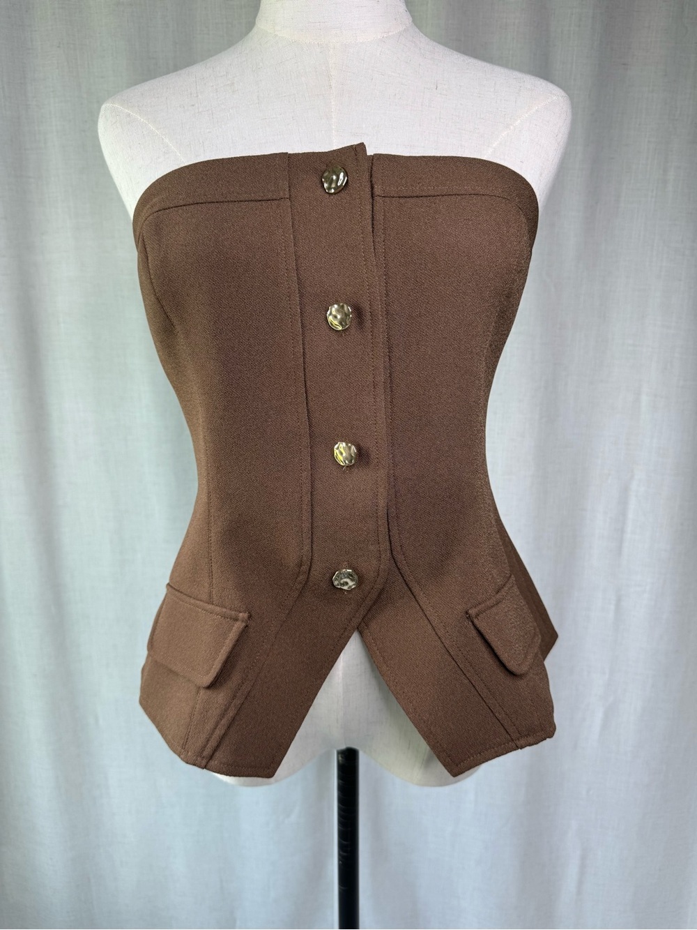 🌿Karina Grimaldi Tessa Bustier Corset Top Strapless Mocha Brown Size L NWT